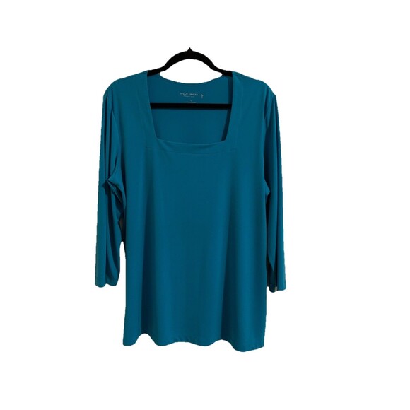 Susan Graver Essentials Size Large L Top 3/4 Sleeve Square Neck Teal Stretch - Picture 1 of 6